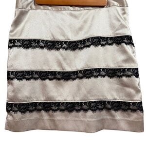 The Limited Cream Satin Mini Skirt with Black Lace Stripes